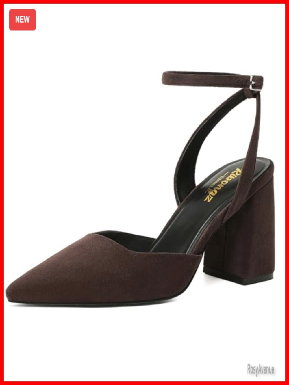 Block Heels Pointed Toe Slingback Chunky High Heel Ankle Strap Pumps Suede
